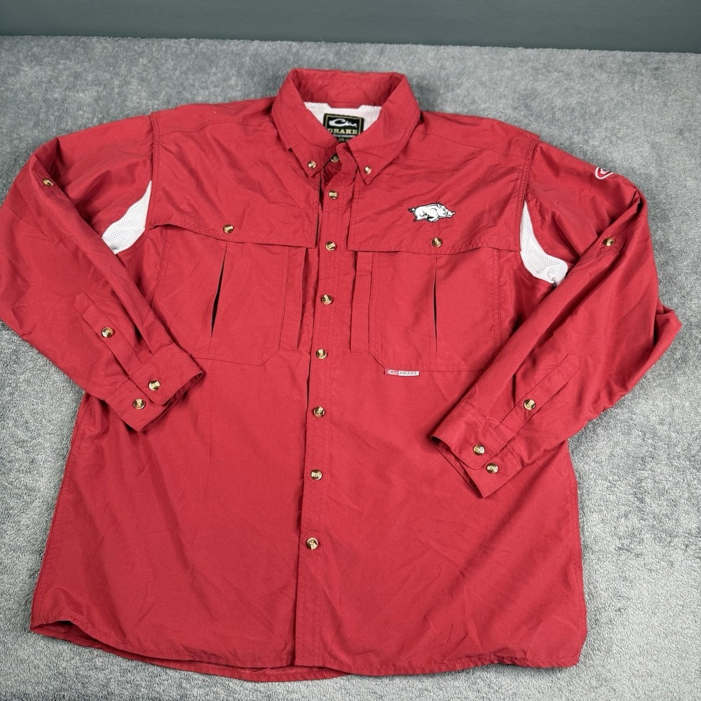 Arkansas Razorbacks NCAA Button-Down Shirt Men's Large Red Long Sleeve Drake
